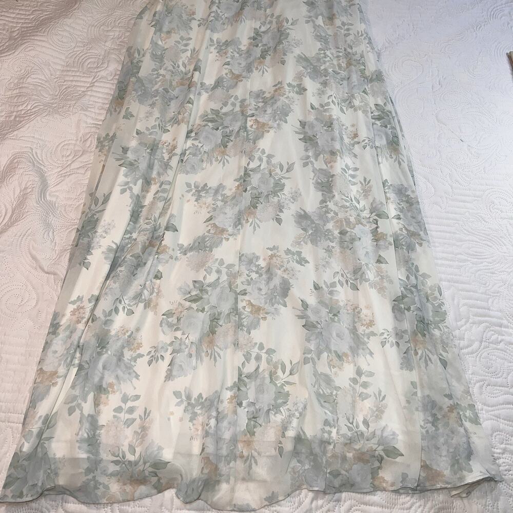 Birdy Grey Kira Dress Size XL Sage Bouquet Floral Chiffon One-Shoulder Slit Gown - Picture 10 of 14